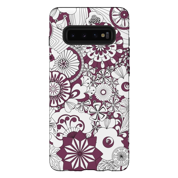 Galaxy S10 plus StrongFit 70s Flowers - Purple and White by Paula Ohreen