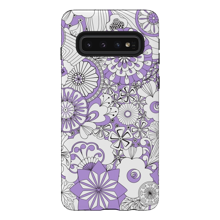 Galaxy S10 StrongFit 70s Flowers - Lilac and White by Paula Ohreen