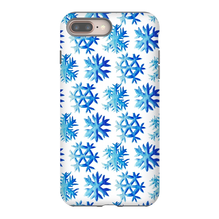 iPhone 7 plus StrongFit Blue Watercolor Snowflake Pattern by Boriana Giormova