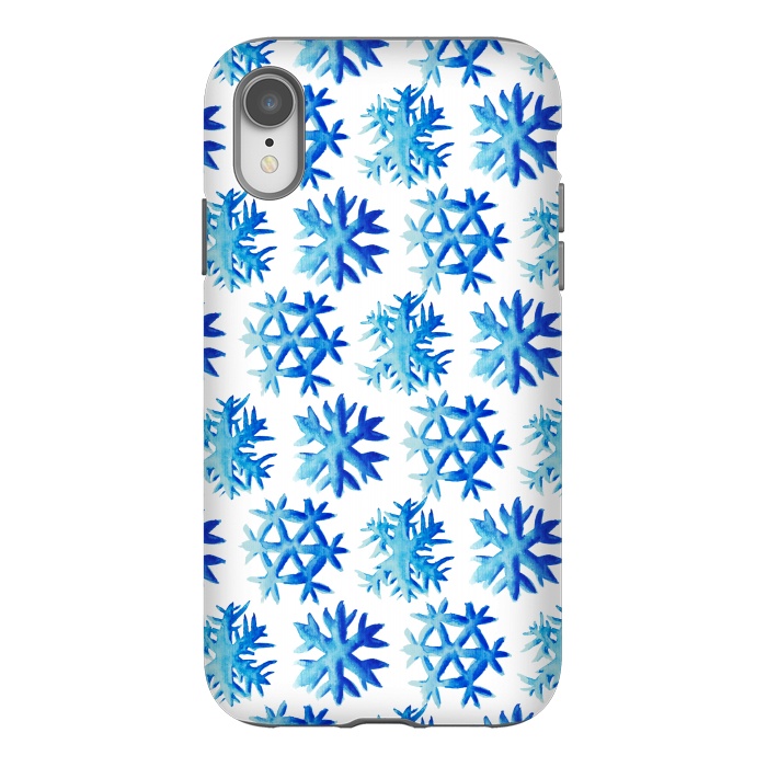 iPhone Xr StrongFit Blue Watercolor Snowflake Pattern by Boriana Giormova