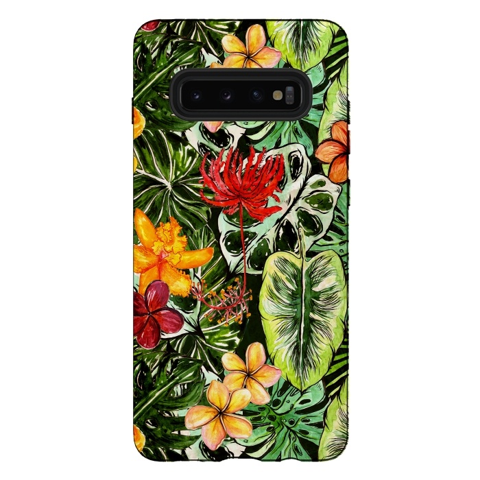 Galaxy S10 plus StrongFit Vintage Tropical Flower Jungle Pattern by  Utart