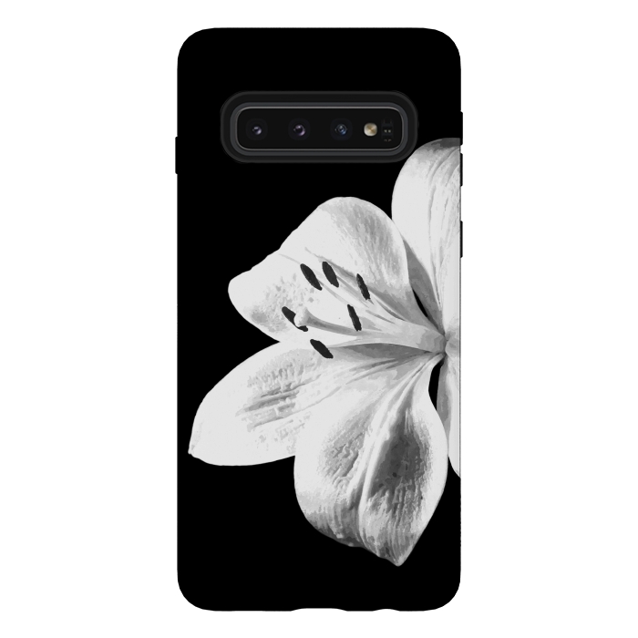 Galaxy S10 StrongFit White Lily Black Background by Alemi