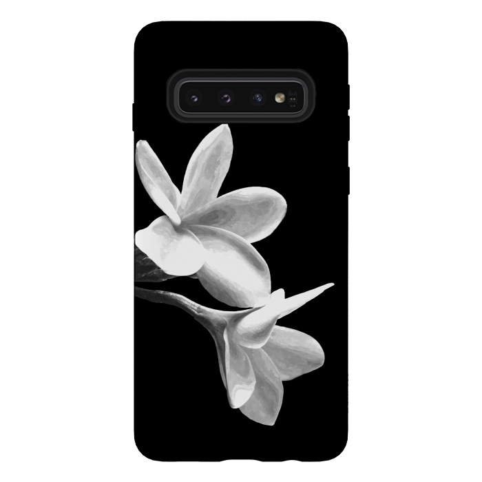 Galaxy S10 StrongFit White Flowers Black Background by Alemi