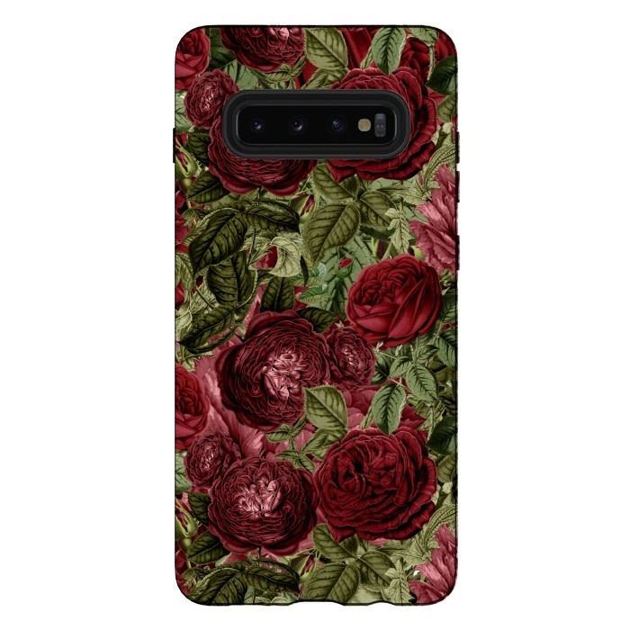 Galaxy S10 plus StrongFit Victorian Dark Red Vintage Roses by  Utart