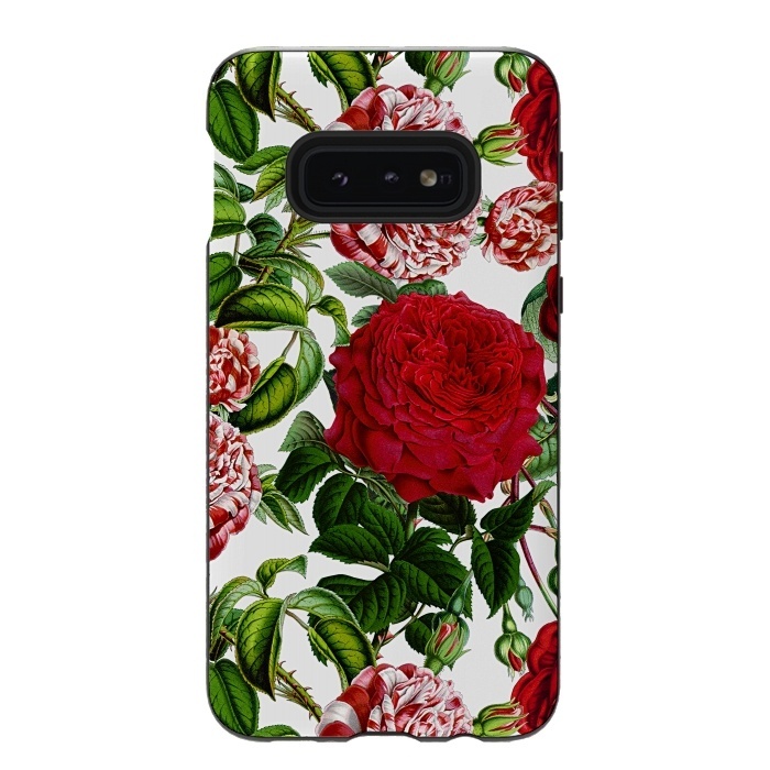 Galaxy S10e StrongFit Red and White Vintage Roses Pattern by  Utart