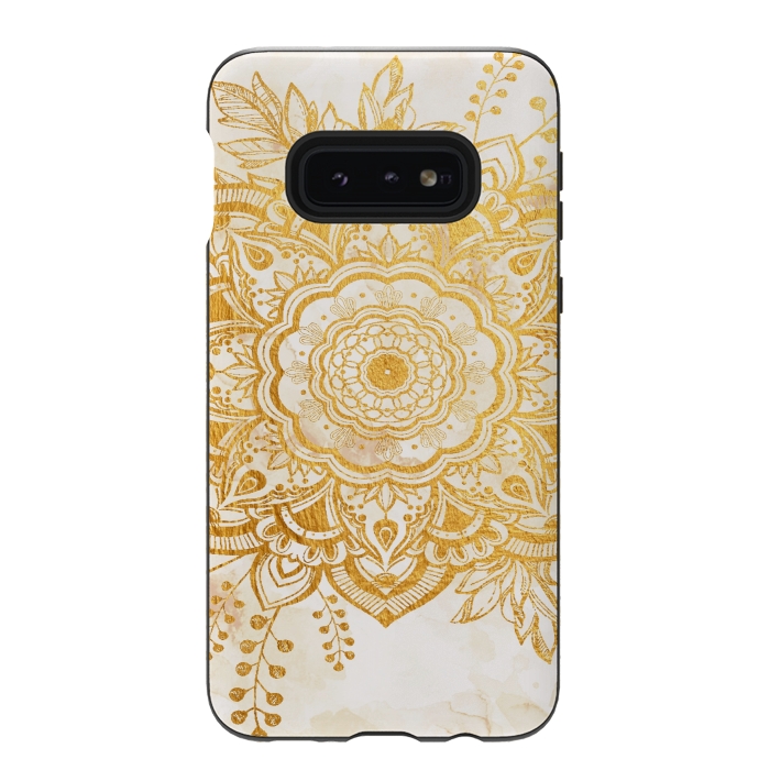 Galaxy S10e StrongFit Queen Starring of Mandala-Gold Sunflower I by ''CVogiatzi.