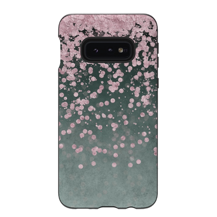 Galaxy S10e StrongFit Pink Glitter On Teal 2 by Andrea Haase