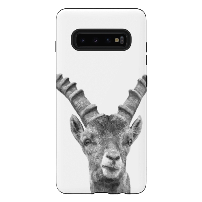 Galaxy S10 plus StrongFit Black and White Capricorn by Alemi