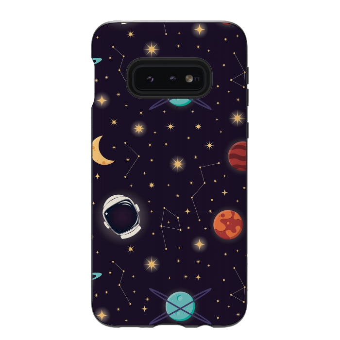 Galaxy S10e StrongFit Universe with planets, stars and astronaut helmet seamless pattern, cosmos starry night sky, vector illustration by Jelena Obradovic