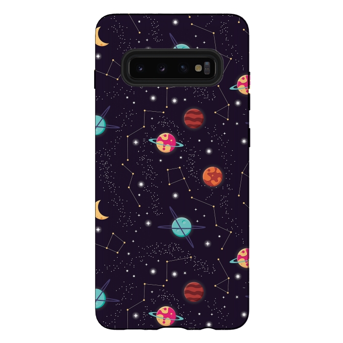 Galaxy S10 plus StrongFit Universe with planets and stars seamless pattern, cosmos starry night sky 004 by Jelena Obradovic