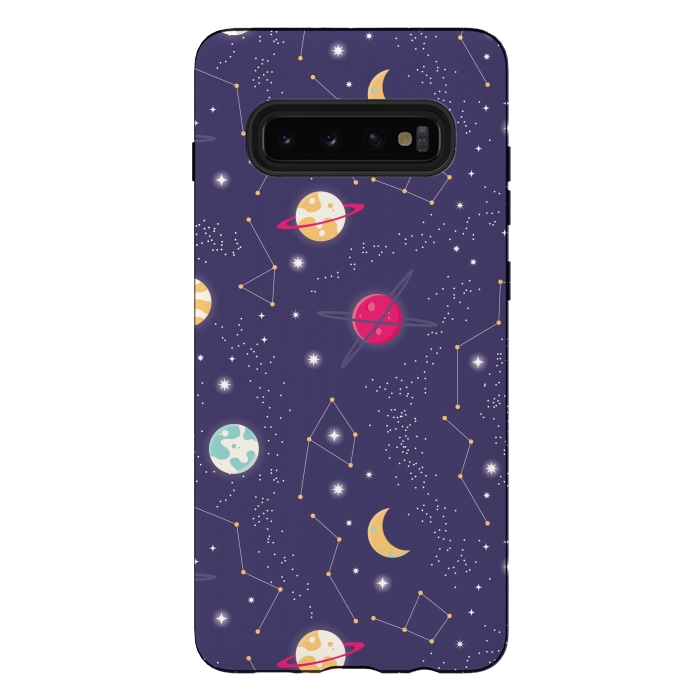 Galaxy S10 plus StrongFit Universe with planets and stars seamless pattern, cosmos starry night sky 006 by Jelena Obradovic