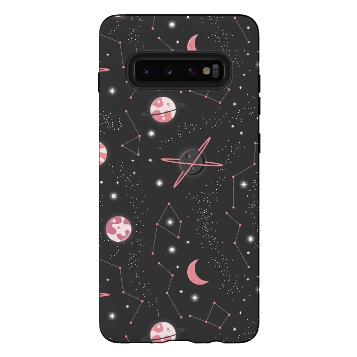 Galaxy S10 plus StrongFit Universe with planets and stars seamless pattern, cosmos starry night sky 007 by Jelena Obradovic