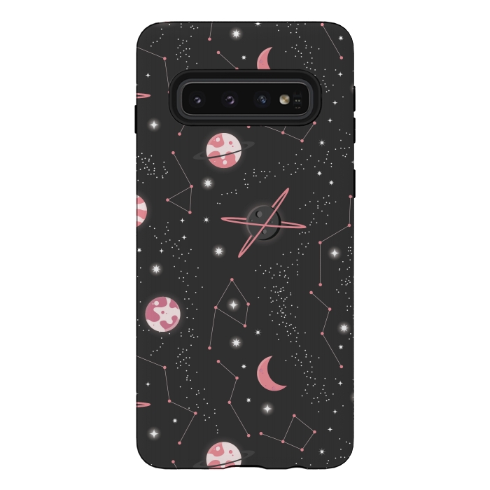 Galaxy S10 StrongFit Universe with planets and stars seamless pattern, cosmos starry night sky 007 by Jelena Obradovic