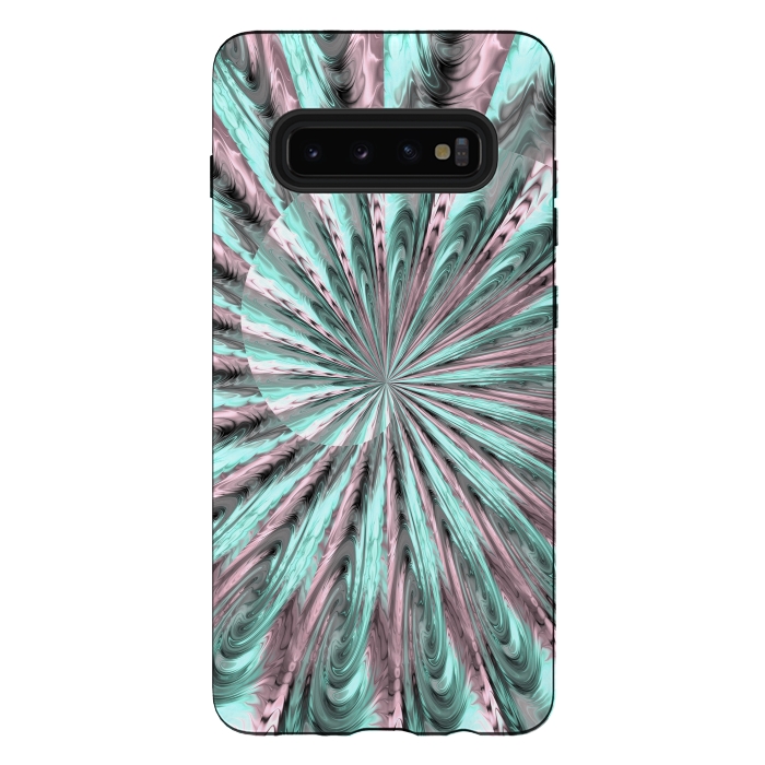 Galaxy S10 plus StrongFit Fractal Spiral Rosegold And Teal by Andrea Haase