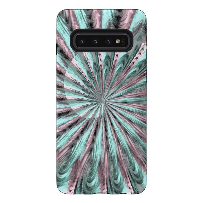 Galaxy S10 StrongFit Fractal Spiral Rosegold And Teal by Andrea Haase
