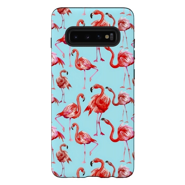 Galaxy S10 plus StrongFit Flamingos on Blue by  Utart