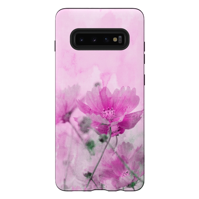 Galaxy S10 plus StrongFit Pink Cosmea Watercolor Art by Andrea Haase