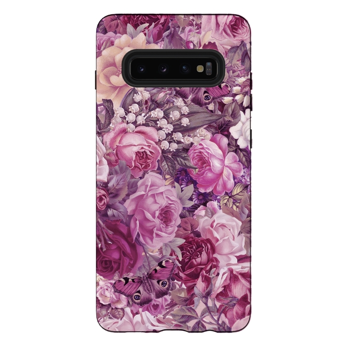 Galaxy S10 plus StrongFit Vintage Pink Rose Butterfly Pattern by Andrea Haase