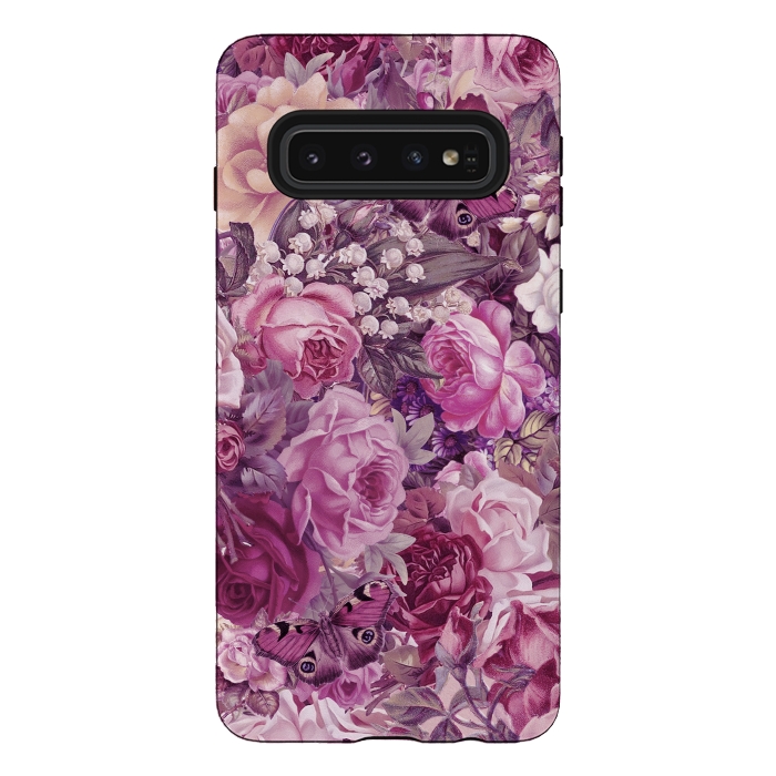Galaxy S10 StrongFit Vintage Pink Rose Butterfly Pattern by Andrea Haase