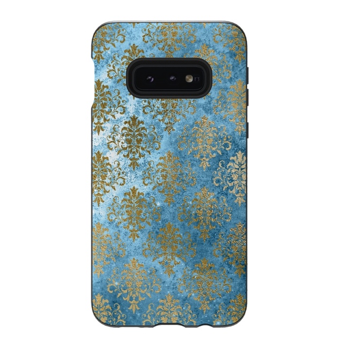 Galaxy S10e StrongFit Blue and Gold Trendy Vintage Damask Pattern by  Utart