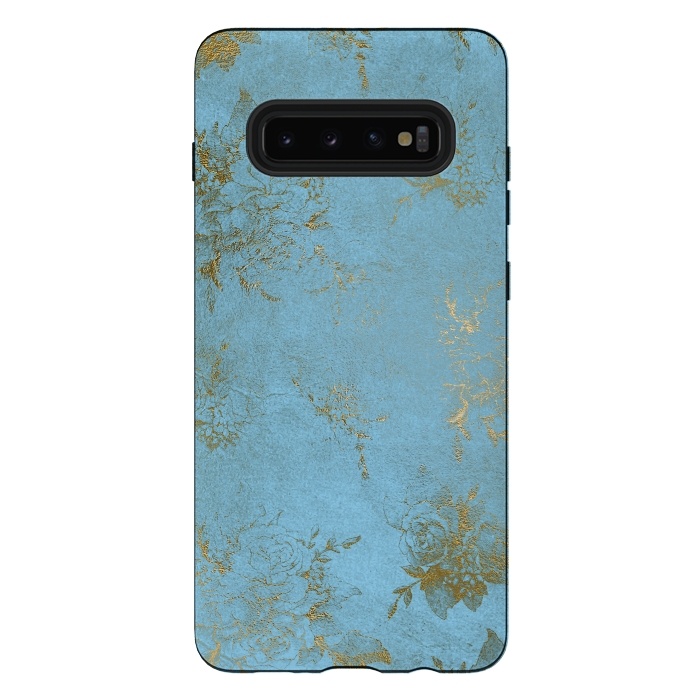 Galaxy S10 plus StrongFit  Gold Damask on Sky Blue  by  Utart