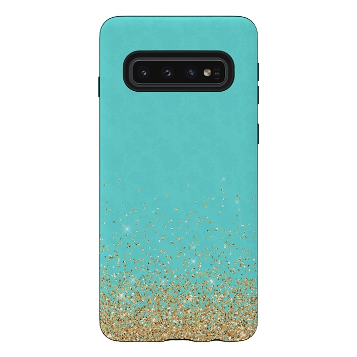 Galaxy S10 StrongFit Teal and Gold Glitter by  Utart