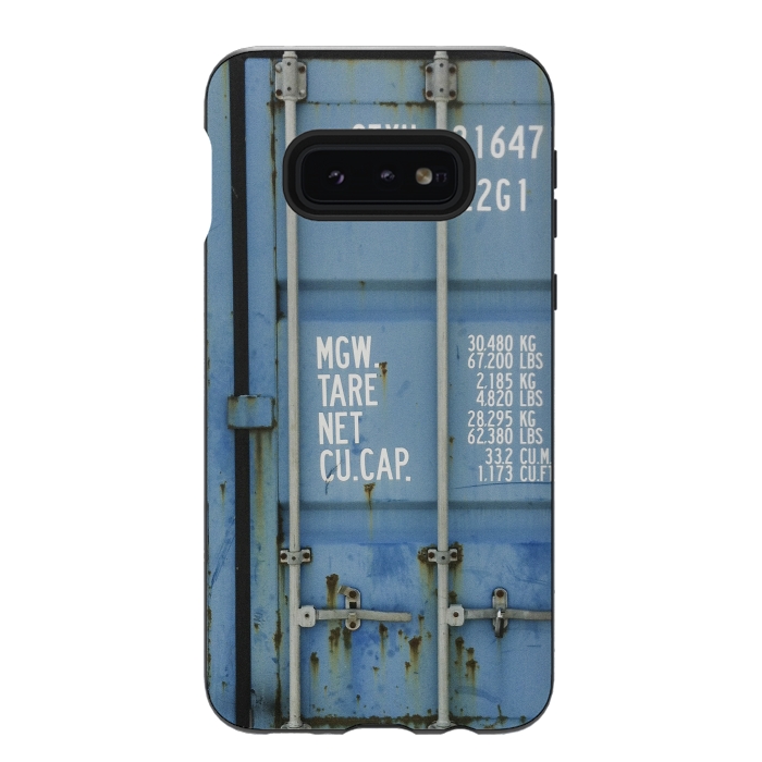 Galaxy S10e StrongFit Shipping Containter With Stencil Text by Andrea Haase