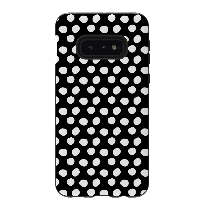 Galaxy S10e StrongFit Hand drawn white polka dots on black by DaDo ART