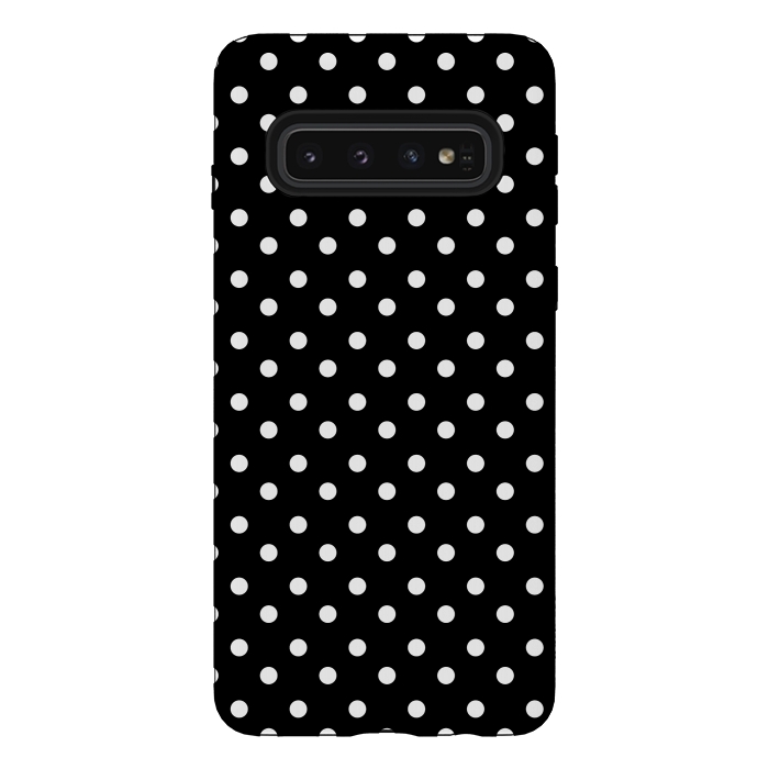 Galaxy S10 StrongFit Cute little white polka dots on black by DaDo ART