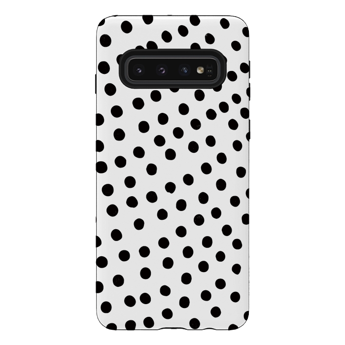 Galaxy S10 StrongFit Drunk black polka dots on white by DaDo ART
