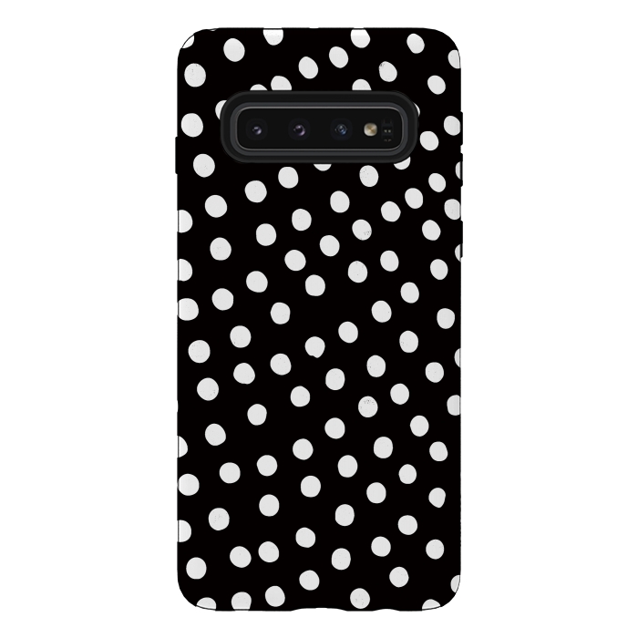 Galaxy S10 StrongFit Drunk little white polka dots on black  by DaDo ART