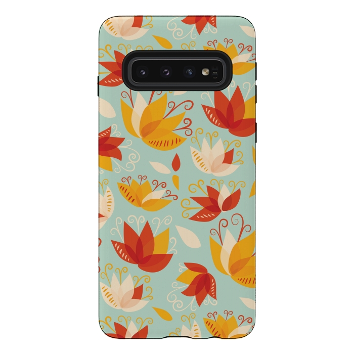 Galaxy S10 StrongFit Whimsical Abstract Colorful Lily Floral Pattern by Boriana Giormova