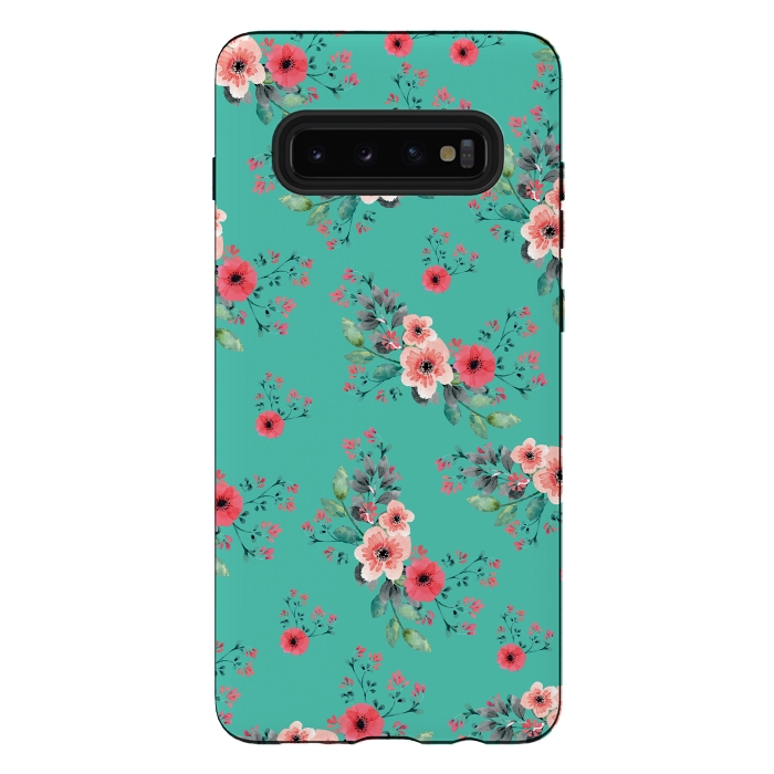 Galaxy S10 plus StrongFit Flowers in Aquamarine by Rossy Villarreal