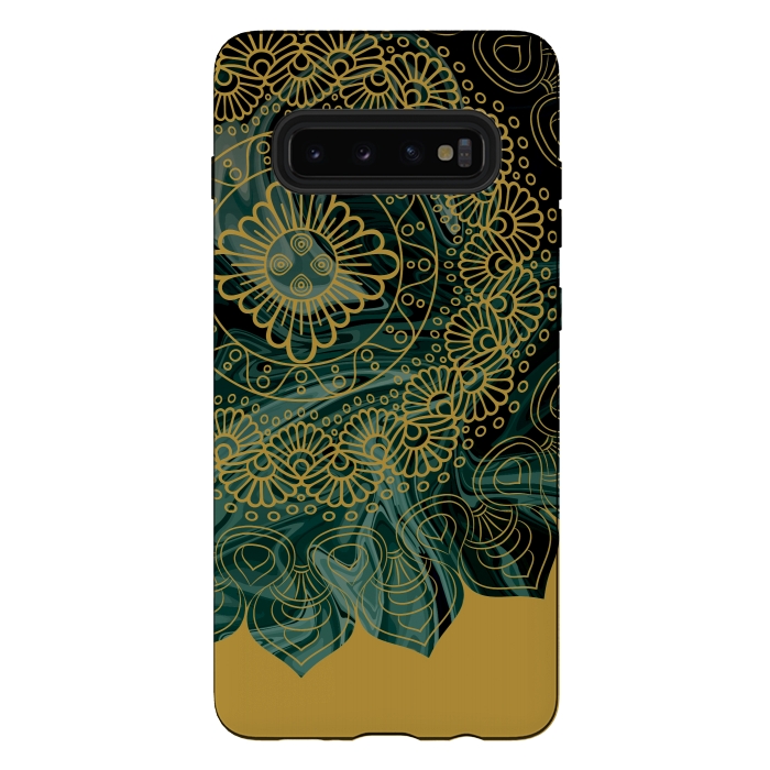Galaxy S10 plus StrongFit Mandala in Green Marble by Rossy Villarreal