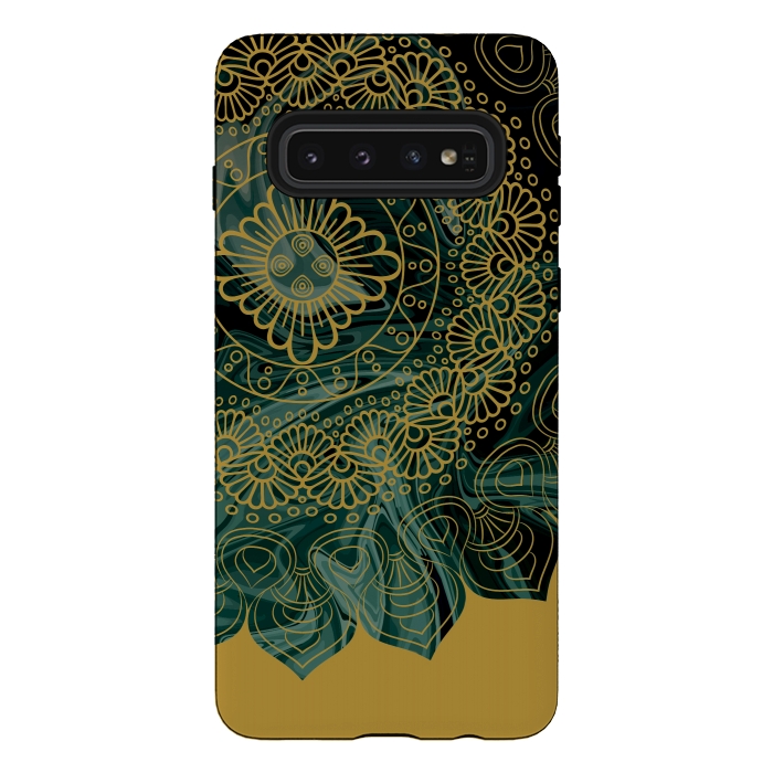 Galaxy S10 StrongFit Mandala in Green Marble by Rossy Villarreal