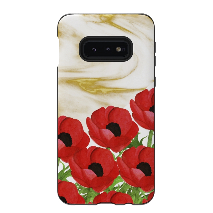 Galaxy S10e StrongFit Red Flowers on Marbel by Rossy Villarreal