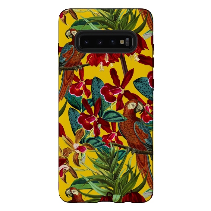 Galaxy S10 plus StrongFit Parrots in tropical flower jungle by  Utart