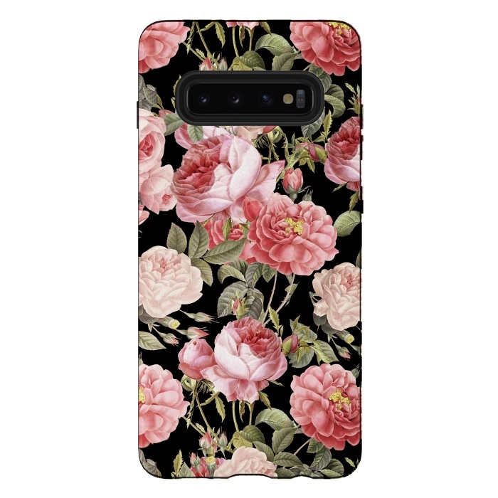 Galaxy S10 plus StrongFit Bridal Roses Pattern on Black by  Utart