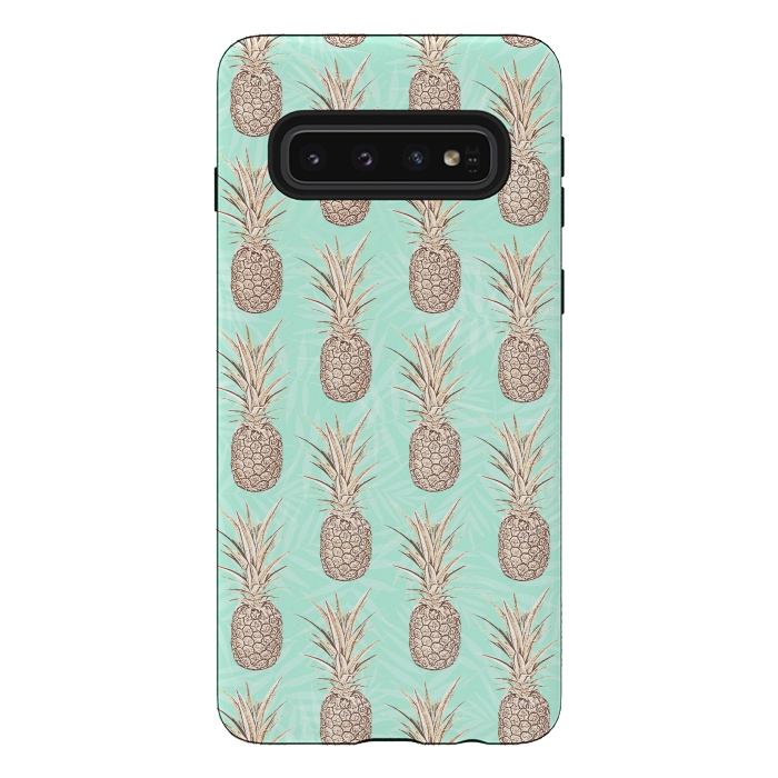 Galaxy S10 StrongFit Golden and mint pineapples pattern by InovArts