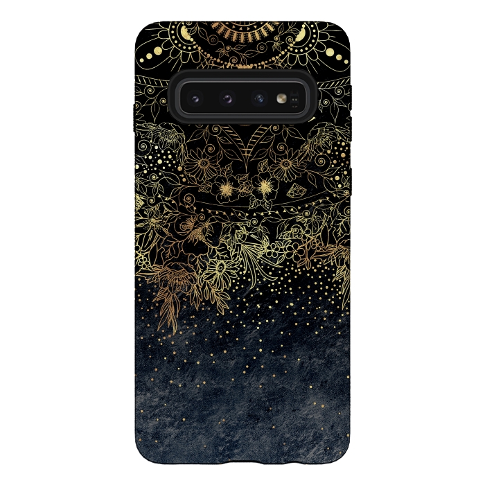 Galaxy S10 StrongFit Stylish Gold floral mandala and confetti by InovArts