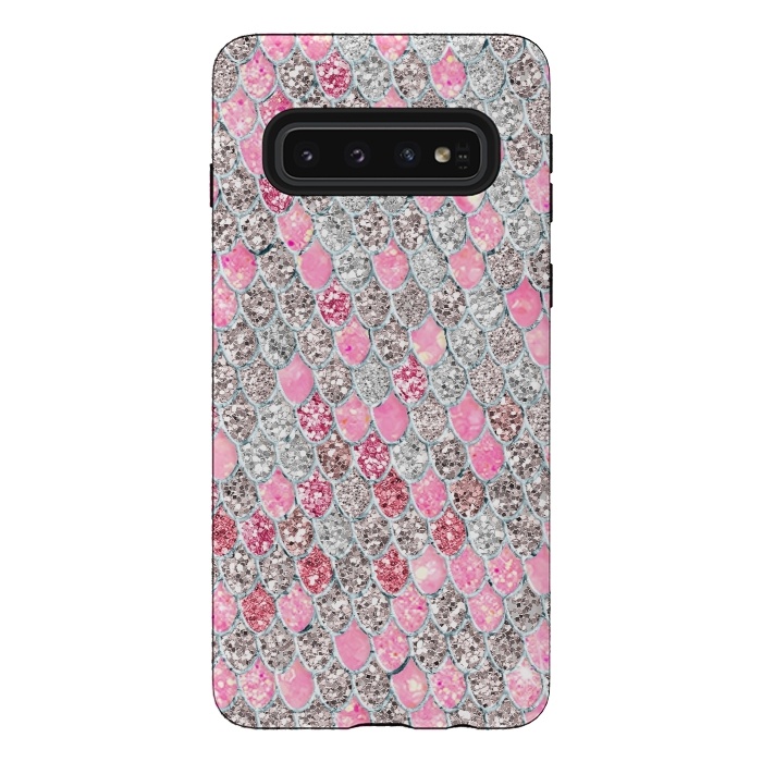 Galaxy S10 StrongFit Rose Gold and Silver Sparkling Mermaid Scales  by  Utart