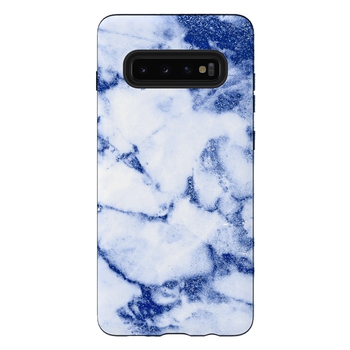 Galaxy S10 plus StrongFit Blue Veined Glitter Marble by  Utart