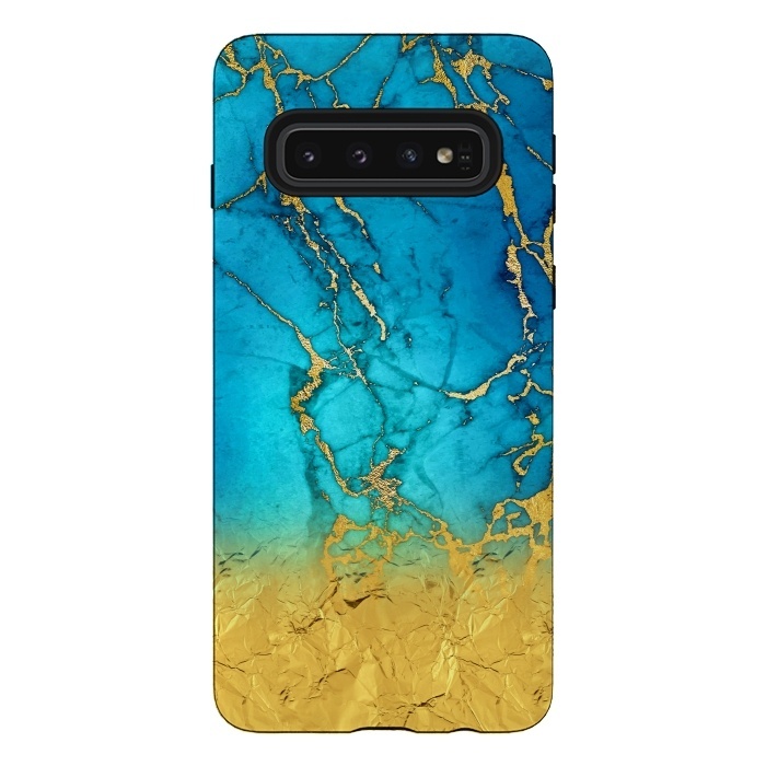Galaxy S10 StrongFit Sea Blue and Sun Gold Marble and Glitter by  Utart