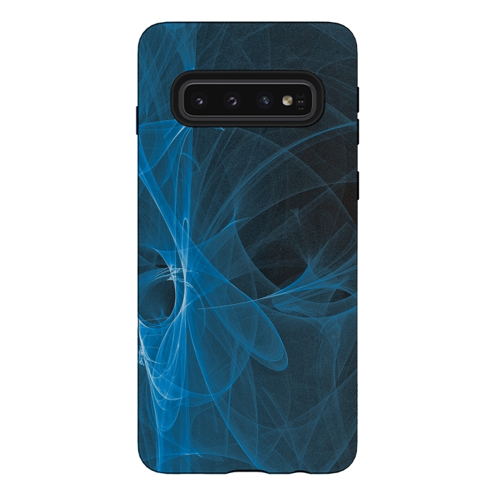 Galaxy S10 StrongFit Blue Light Fractals On Black by Andrea Haase