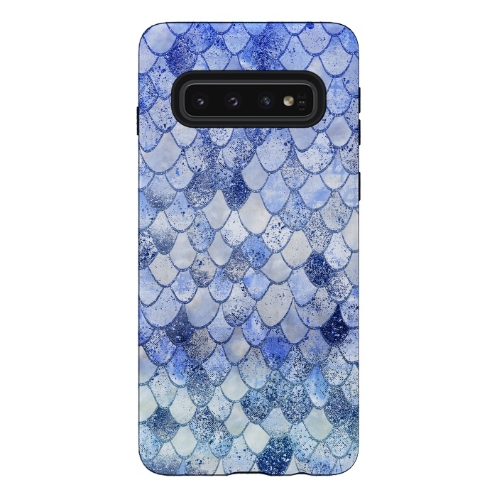 Galaxy S10 StrongFit Blue Summer Wonky Watercolor and Glitter Mermaid Scales by  Utart
