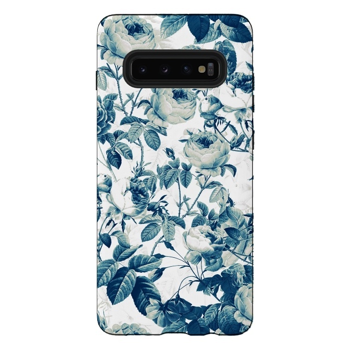 Galaxy S10 plus StrongFit Blue Vintage Rose Pattern  by  Utart