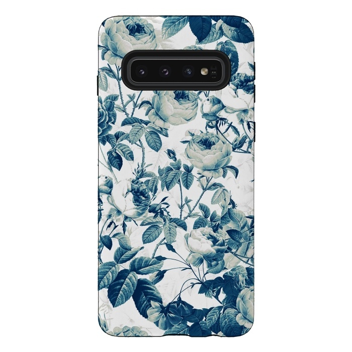 Galaxy S10 StrongFit Blue Vintage Rose Pattern  by  Utart