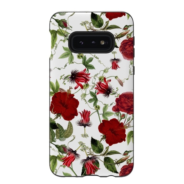 Galaxy S10e StrongFit Red Hibiscus and Passiflora Pattern on White by  Utart