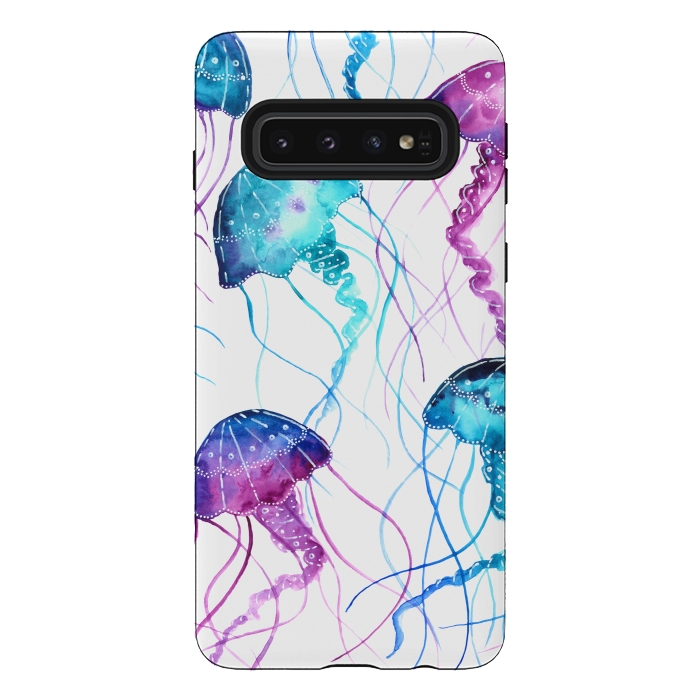 Galaxy S10 StrongFit Watercolor Jellyfish Print by Becky Starsmore