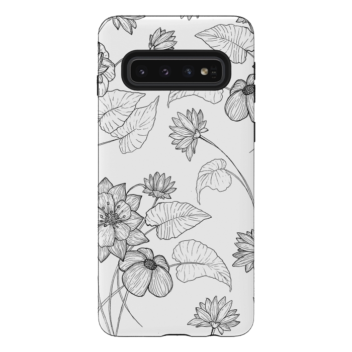 Galaxy S10 StrongFit Monochrome Sketchbook Floral by Becky Starsmore